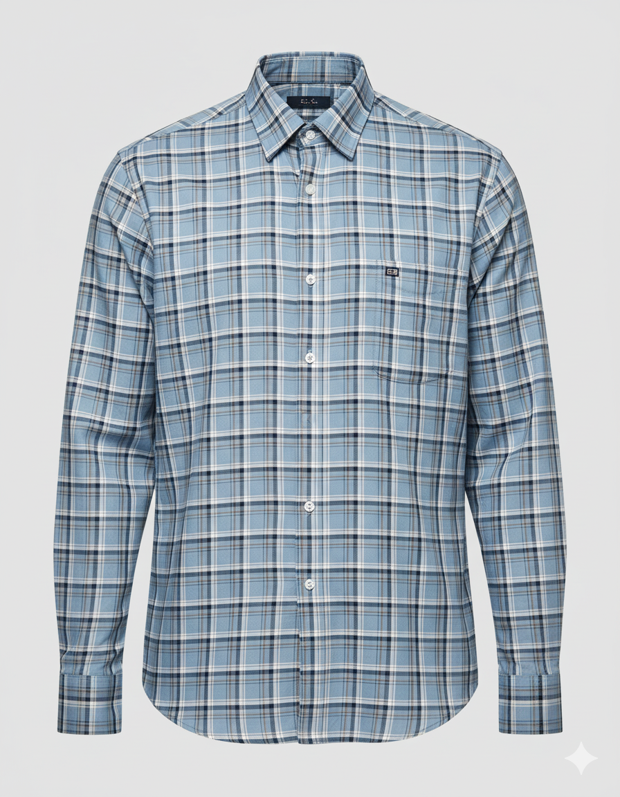 Men’s Blue & White Checkered Cotton Shirt