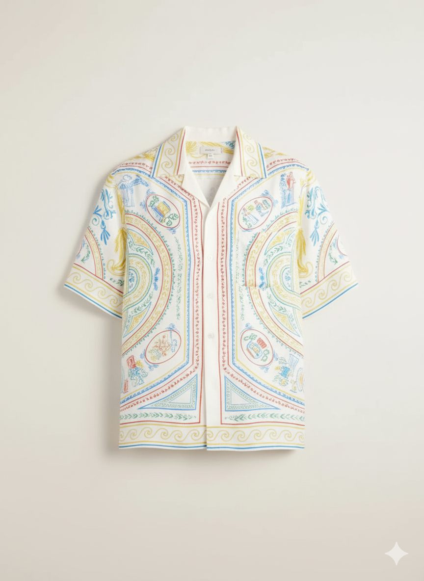 Men’s Oversized White Cuban Collar Shirt