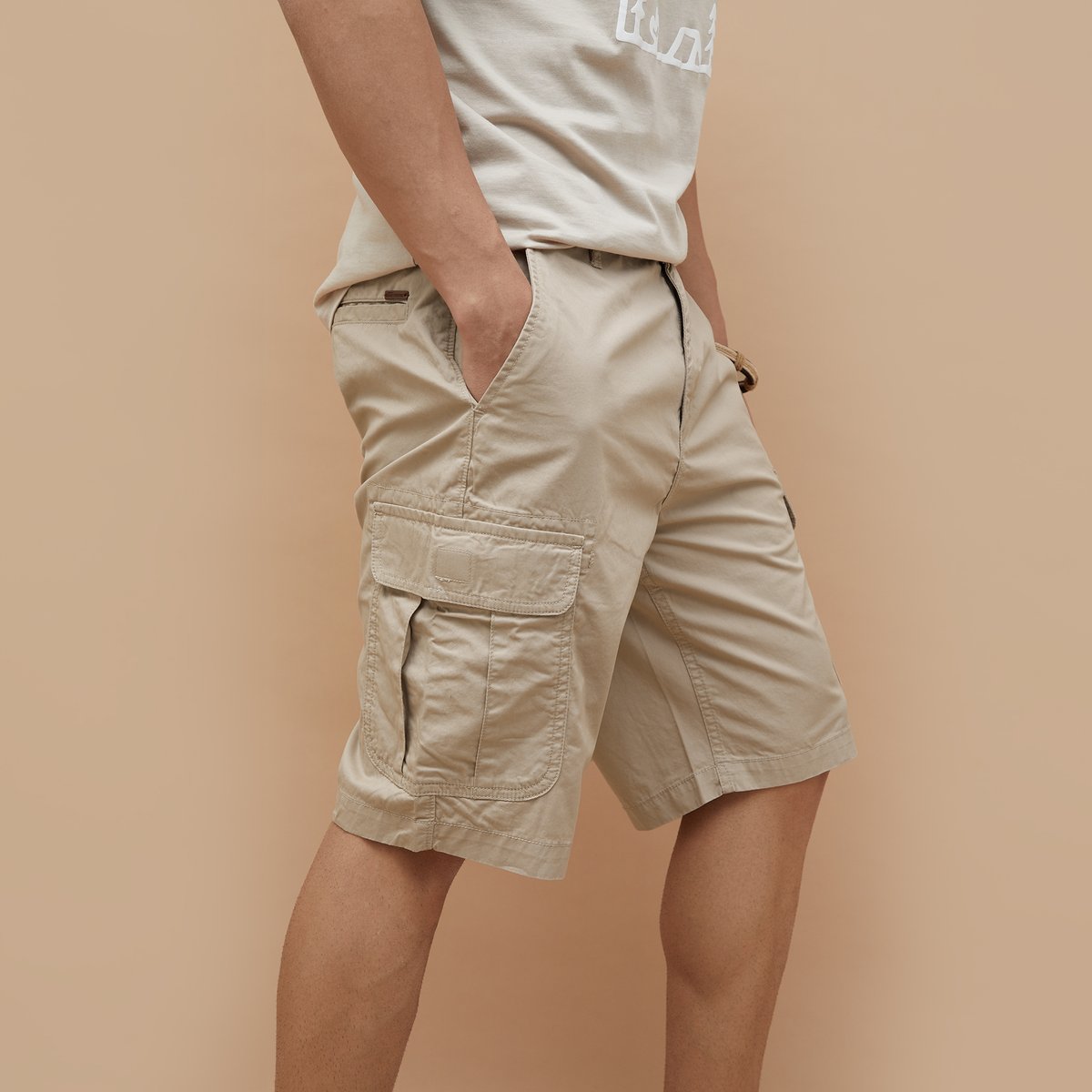 FAME FOREVER Solid Beige Cargo Shorts