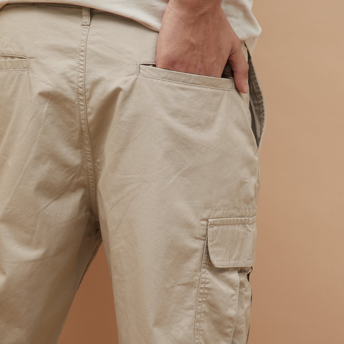 FAME FOREVER Solid Beige Cargo Shorts