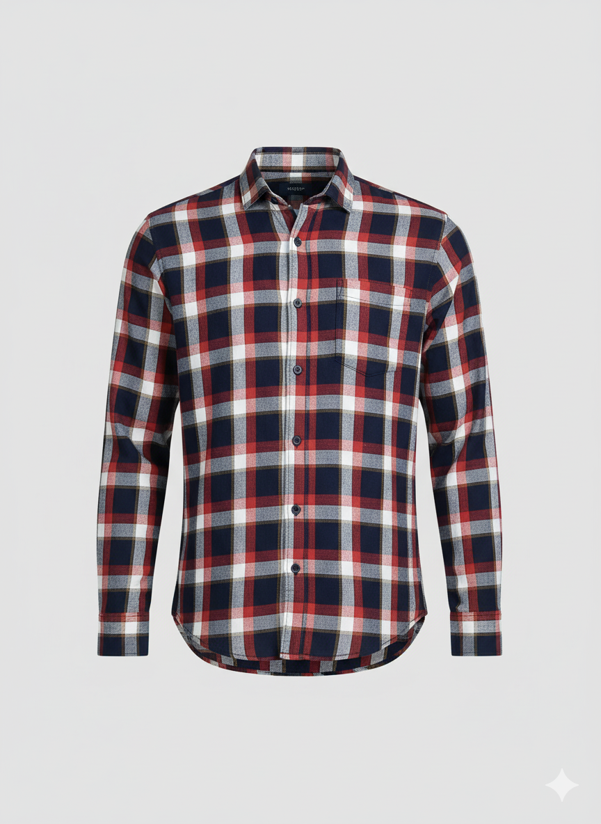 Men’s Casual Checkered Shirt – Red & Navy