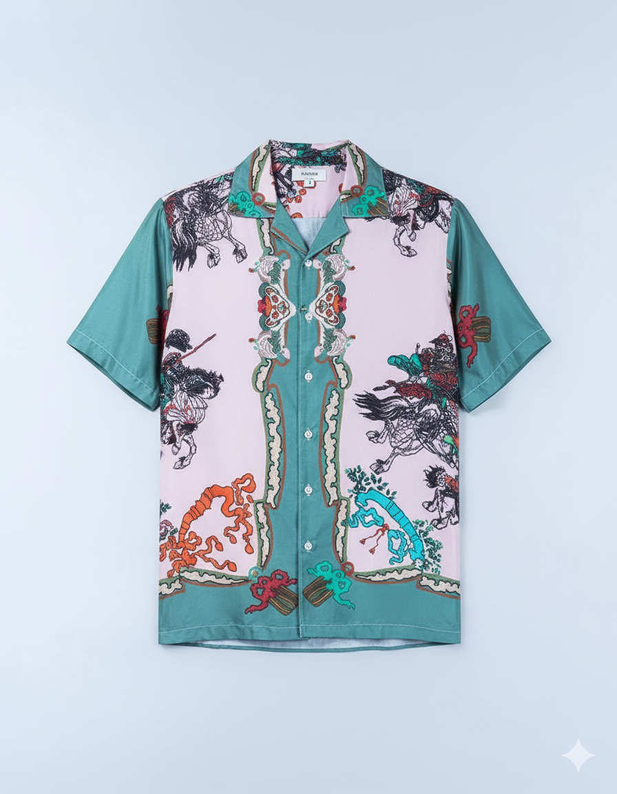 Men’s Oversized Multicolour Cuban Collar Shirt