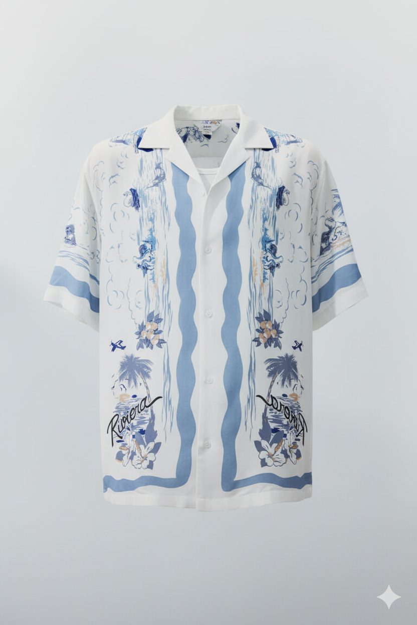 Men’s Oversized White Cuban Collar Shirt