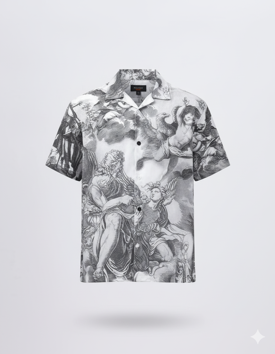 Men’s Oversized Zeus & Ganymede Print Revere  Cuban  Shirt