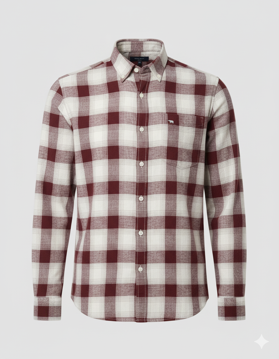Men’s Burgundy & White Checkered Casual Shirt