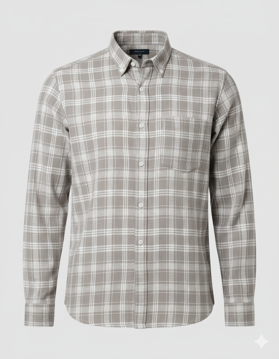 Men’s Grey & White Checkered Regular Fit Shirt
